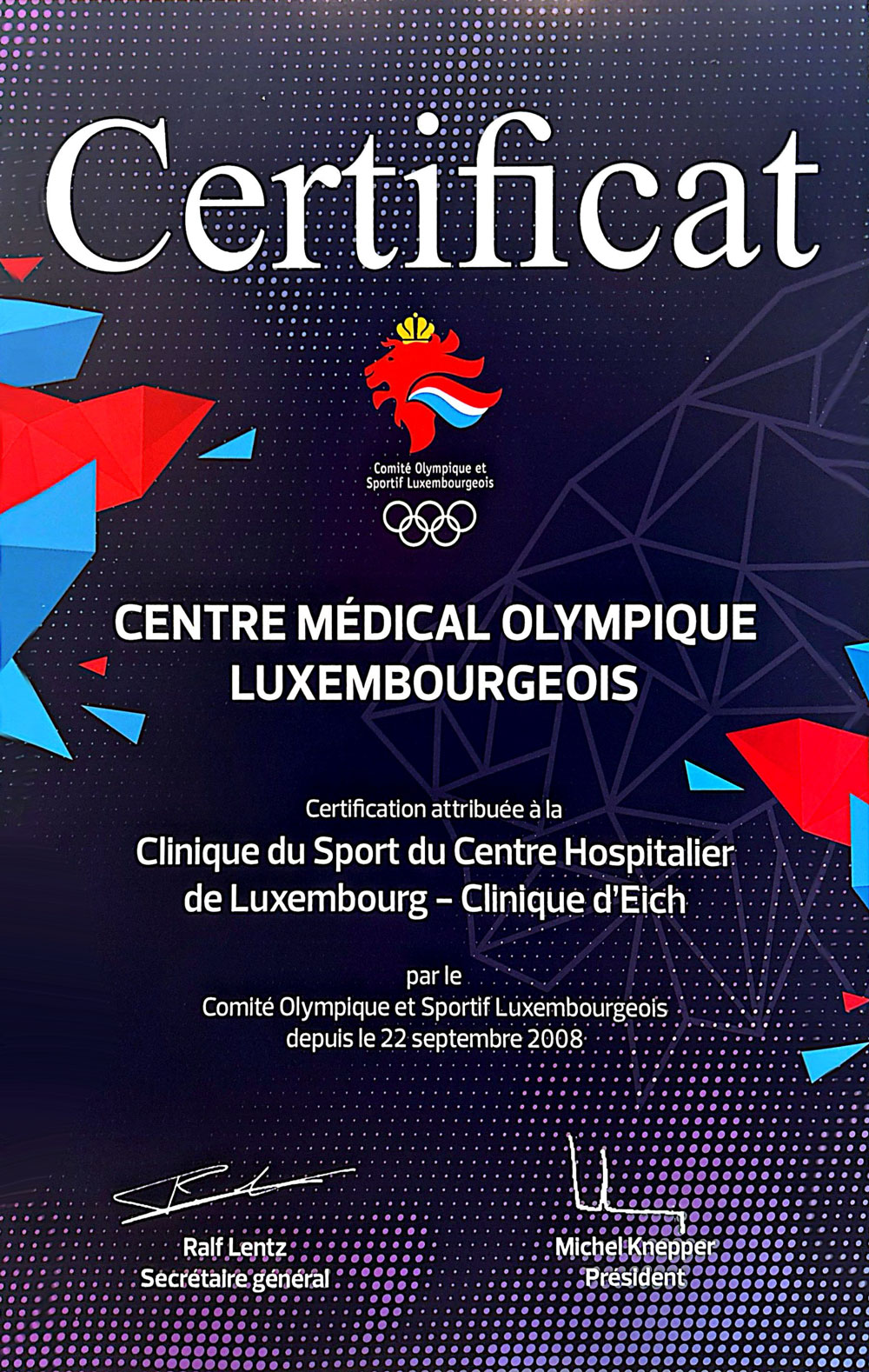 certificat centre médical olympique luxembourgeois